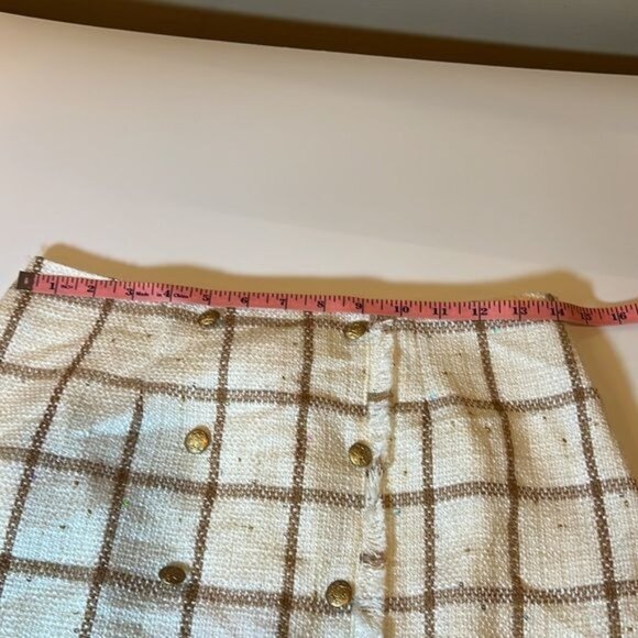 Leyden Monroe Plaid Printed MiniSkirt Size Small Ivory Tan Checked Academia NWT - Picture 14 of 14